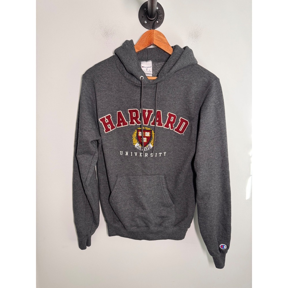 Champion Harvard University Hoodie Sweatshirt Gray Crimson Crest Mens XS